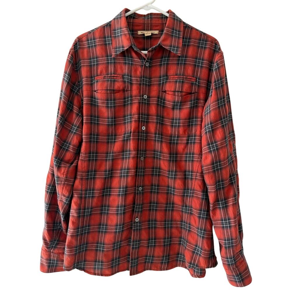 ohn Varvatos Mens Plaid Flannel Button Down Shirt Black Red  Size Large Soft LN